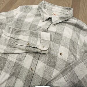 Faherty Men's Plaid Flannel Long Sleeve Button Up Shirt XXL Grey White Soft